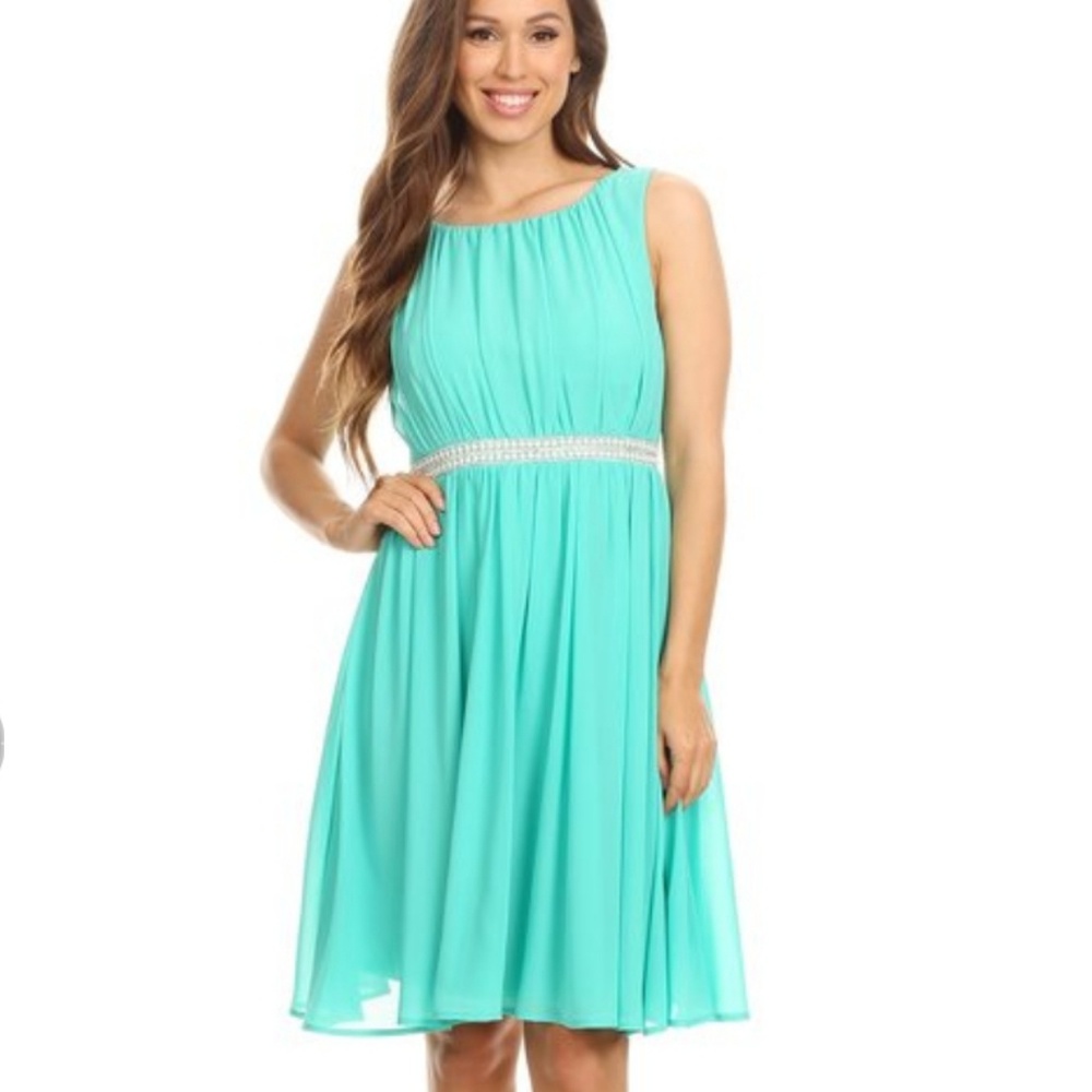 NAVY BLUE Chiffon high waisted knee length dress